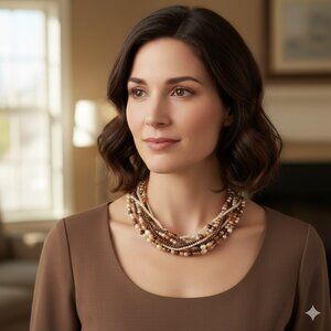 Elegant Brown Multi-Strand Pearl Necklace